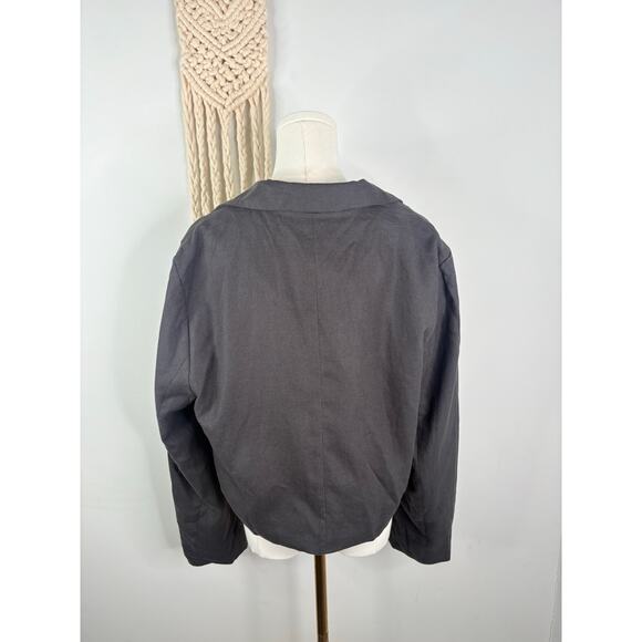 NWT American Eagle Linen Cropped Blazer Jacket Large Charcoal Gray - Picture 5 of 8